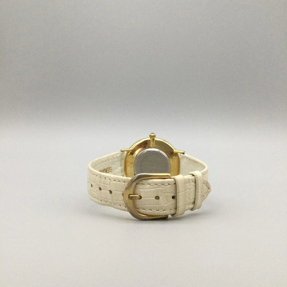 Moulin Womens Watch 32mm Gold Tone Case White Leather Strap New Battery